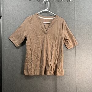 Isaac Mizrahi LIVE! Essentials Pima Cotton Split Neck Top Mushroom, Medium